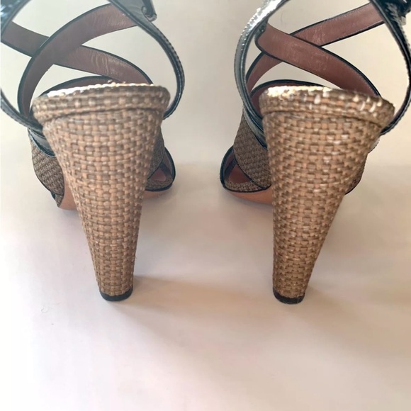 Alaia Paris Brown Woven with Black Patent Ankle Strap Heels Strappy 37.5 /7.5 - Picture 2 of 6